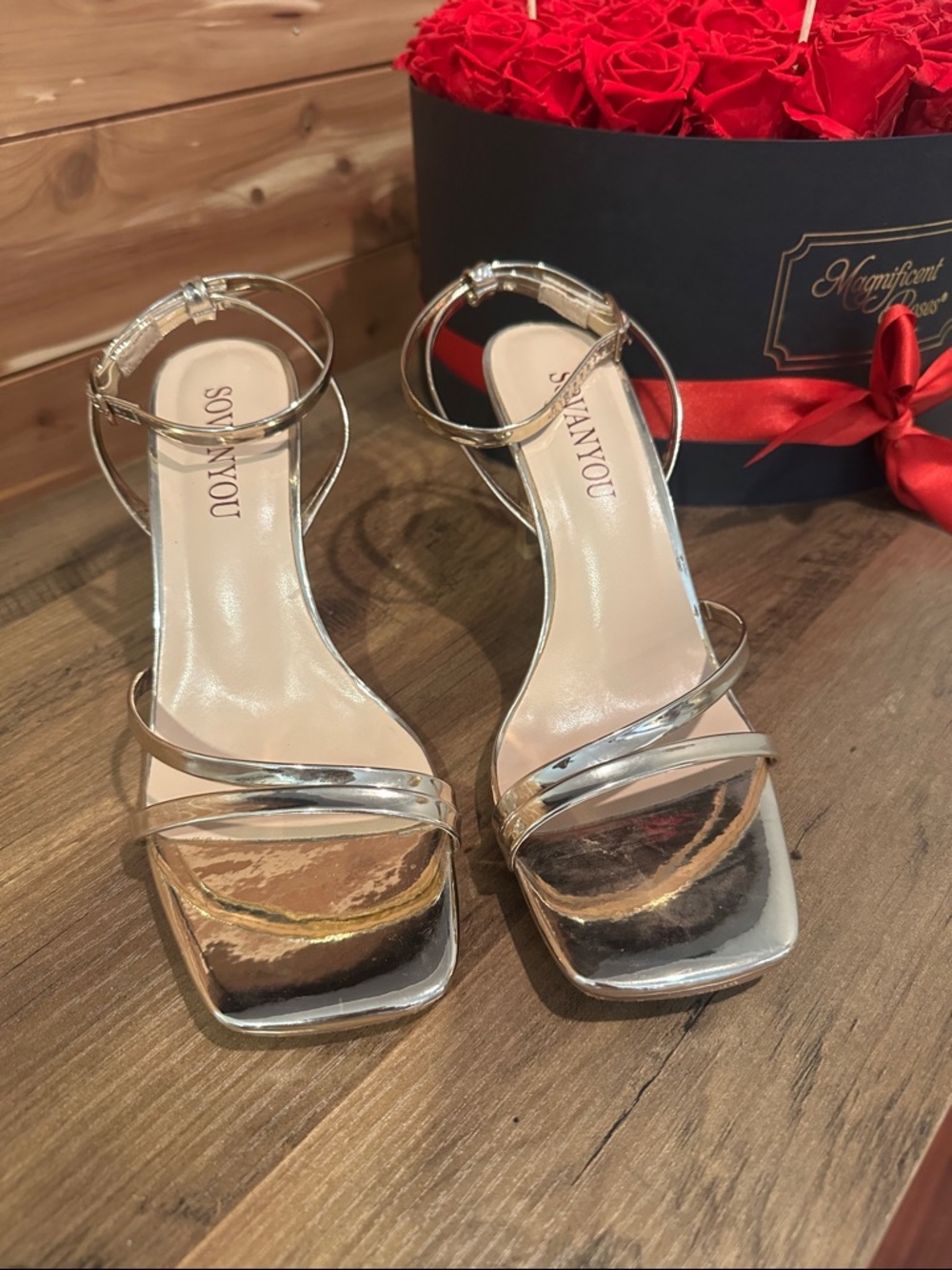 Sanyou Metallic gold Strappy Ankle-Wrap Heels